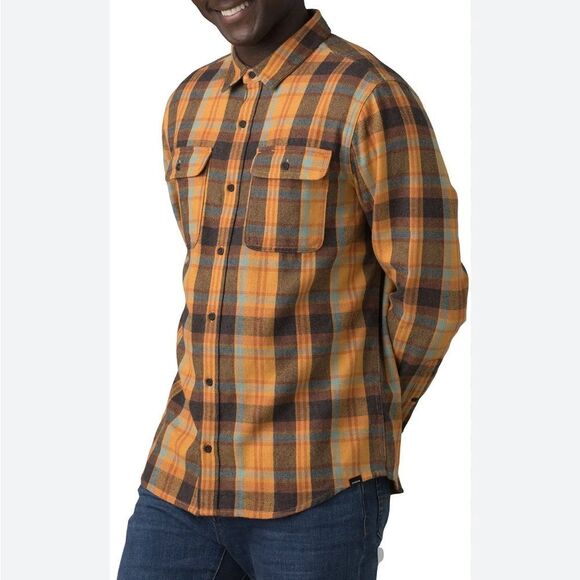 PRANA Westbrook Flannel Yellow Plaid Size Large - Picture 1 of 6